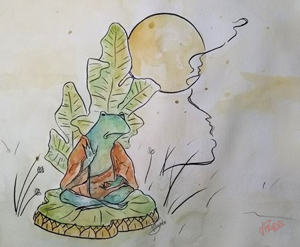 Frog buddha watercolour painting